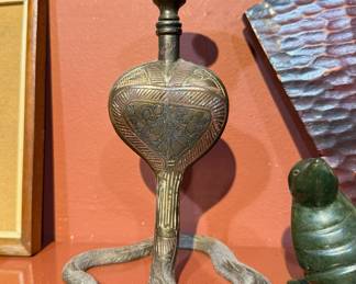 Etched Brass Cobra Snake Candlestick Holder