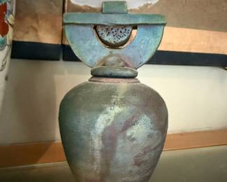 Japanese Raku Style Pottery Urn
