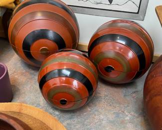 Set of 3 - 1980s Japanese Ball Shaped Plastic Tea Caddy Storage