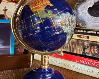 Lapis & Inlaid Gemstone Desktop Globe