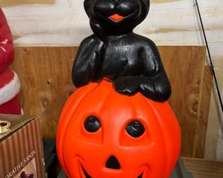 Circa 1990s Black Cat and Pumpkin Blow Mold Halloween Decoration