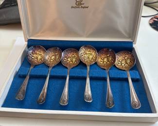 Sheffield England Berry Spoons with 24K Gold Wash