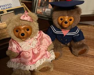 1986 Robert Raikes "Penelope" & "Christopher" Wooden Face Teddy Bears