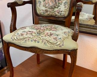 Pair of Matching Pulaski Furniture French Louis XV Style Arm Chairs with French Tapestry Upholstery – Made in Italy