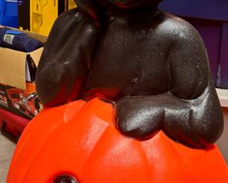 Circa 1990s Black Cat and Pumpkin Blow Mold Halloween Decoration