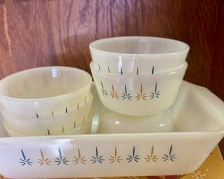 Anchor Hocking Fire King "Candle Glow" Custard Cups & 1 Quart Loaf Pan