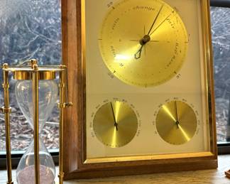 Glass & Brass Hourglass, Circa 1968 Airguide Instruments Weather Station 