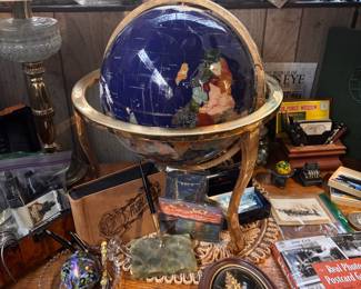 Lapis & Inlaid Gemstone Desktop Globe