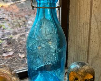 1960s Thatcher's Dairy Blue Glass Milk Bottle