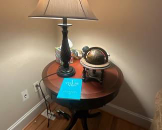 Side table; table lamp
