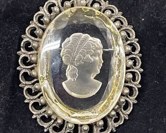 Antique large size glass cameo intaglio carved