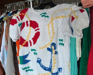 Circa 1980s Knitted Nautical Design Short Sleeve Blouse