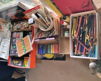 Guitar Oil Pastels, Assortment of Colored Pencils, Paint Brushes