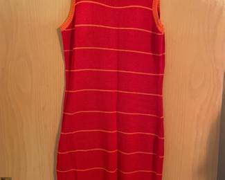 Red & Orange Striped Ribbed Knit Stretch Midi Dress