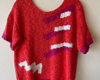 Circa 1990s Liz Claiborne Orange, White & Pink Knitted Short Sleeve Shirt