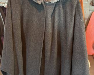 Terry Lewis Grey Faux Fur Hooded Poncho