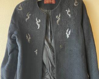 Bando Black Wool Blend Jacket with Decorative Embroidery