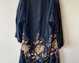 Black Kimono Duster with Floral Embroidery