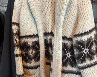 White & Black Knitted Wool Open Front Fair Isle Cardigan