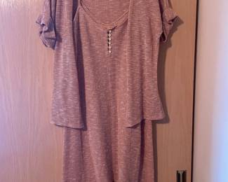 Circa 1960 Joseph Magnin Dusty Pink Ribbed Button Up Spaghetti Strop Dress with Open Front Short Sleeve Cardigan