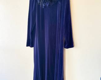 Jeffrey & Dara Evenings by Tom Barra Blue Velvet Evening Gown with Ostrich Feather Neckline – Size 16W