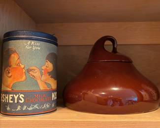 1980 Hershey's Milk Chocolate Kisses "A Kiss for You" Collectible Tin, Hershey's Chocolate Kiss Ceramic Cookie Jar

