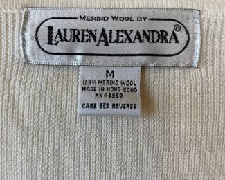 Lauren Alexandra 100% Merino Wool Cream Button Up Cardigan Sweater – Size Medium