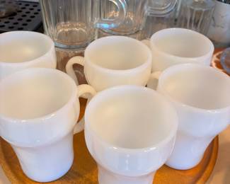 Set of 6 Anchor Hocking Fire King Oven Proof Milk Glass  Mugs