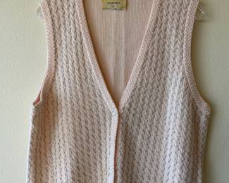 Morisa Christins Classics Light Pink Wool Cable Knit Sweater Vest with Silver Beading – Size Large