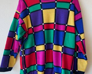 1990s Nordstrom 100% Merino Wool Colorful Geometric Color Block Sweater