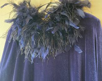 Jeffrey & Dara Evenings by Tom Barra Blue Velvet Evening Gown with Ostrich Feather Neckline – Size 16W