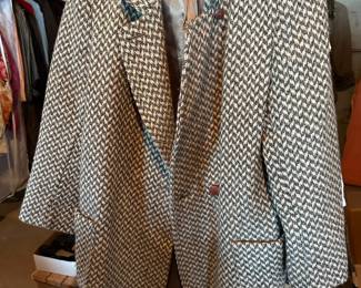 Tan & Cream Herringbone Design Blazer Jacket