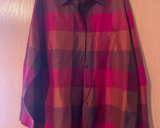 Diane Herman Collection Pink, Orange & Purple Plaid Button Up Collared Long Sleeve Shirt
