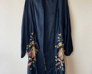 Black Kimono Duster with Floral Embroidery
