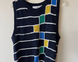1990s Weathervane Black, White Striped & Color Block Knitted Sweater Vest