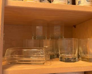 Faceted Glass Low Ball Glasses, Glass Butter Dish