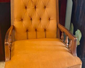 vintage or antique high-back armchair,