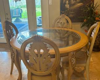 Vintage Round Glass Dining Table & Chairs and 4 Chairs