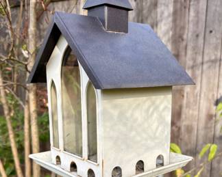 Backyard Glory Antique White and Bronze Metal Hopper Bird Feeder