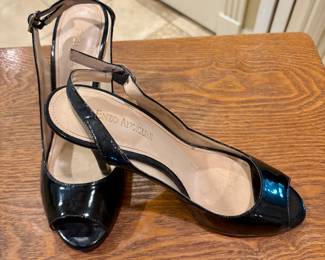 Black Patent Leather Peek a Boo style high heel shoes by Enzo Angiolini