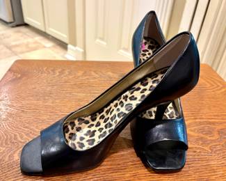 Black Open Toe Leather High Heeled Shoes