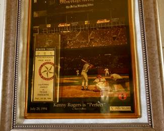 California Angels  vs  Texas Rangers
July 28, 1994
Kenny Rogers is “Perfect”
Framed Artwork and Ticket