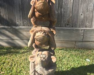 3 Foot Wooden  Carved Three Wise Monkeys
Hear No Evil / See No Evil / Speak No Evil