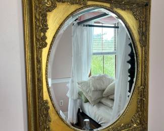 $125; Bombay Co. gold spandrel mirror; approx. 30" x 26"; overall good condition, minor loss top back right corner of frame;