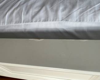 $300; Cottage king bed by Kaiser 1; Seally mattress; headboard 65.5" x 83"; foot 32.5" x 83"; some peeling on footboard edge; general wear; also available without mattress