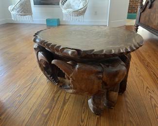 $525; Crab handcarved wood coffee table; approx. 20" x 34", minor losses, very heavy table; on third floor