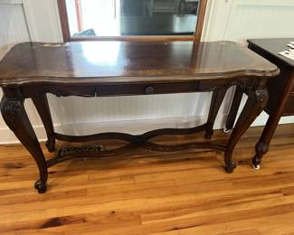 $100; Vintage Console Sofa Table; approx. 30.4” x 52” x 21”; wear from age and use, some losses to top surface