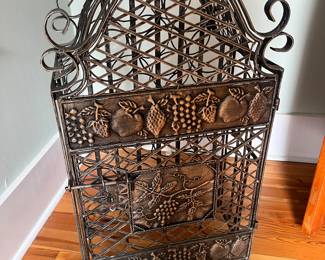 $75; Metal wine rack cabinet with locking door; approx. 35" x 18" x 13"