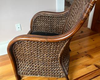 $60; Pier 1 wicker/Indonesian seagrass King armchair; approx. H: 15" (seat) x 30.5" x 30", 39" (back)