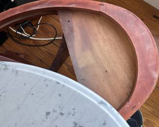 $60; Vintage Victorian-style low marble top table; approx. 17.5" x 33.5" x 22"; wear to base, crack to part of marble